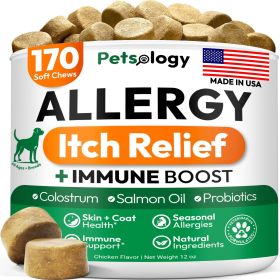 Dog Allergy Relief Chews 170 Dog Allergy Chews Itch Relief for Dogs Omega 3 Fish Oil Probiotics For Itchy Skin & Hot Spots Allergies Paw Licking