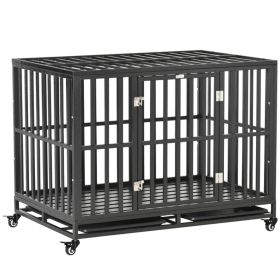 Heavy Duty Dog Crate Metal Pet Kennel Cage Foldable Pet House with Removable Tray and Double Doors for Small Medium Large Dogs Indoor Outdoor Use